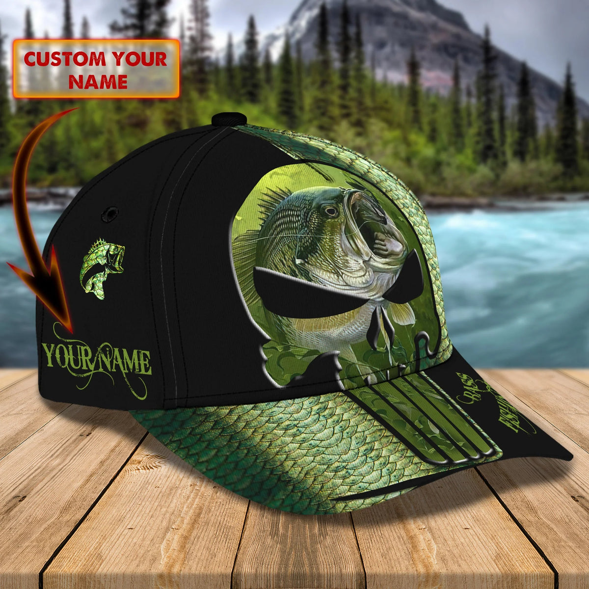 Bass Fishing 22 - Personalized Name Cap FISH0045
