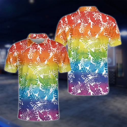 Rainbow Tropical Golf Polo Shirts Mens, LGBT Pride Golf Shirts GOF0217