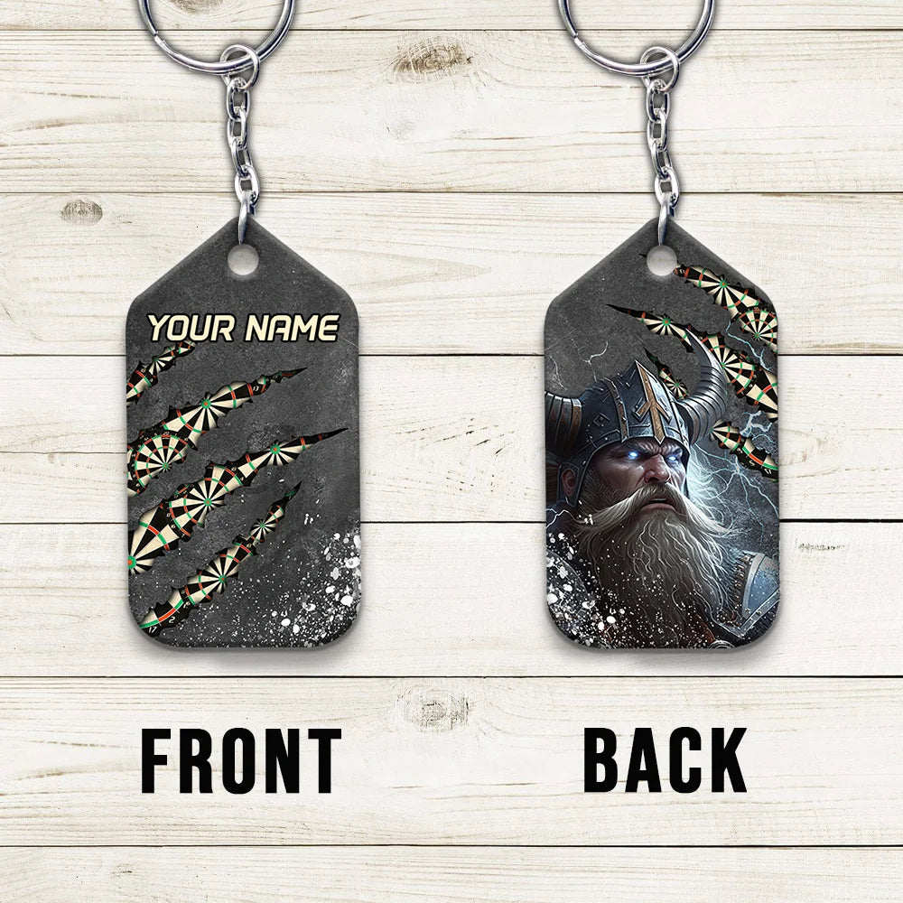 Thunder Dartboard Personalized Name 3D Viking And Darts Keychain For Dart Team Player 02 ORN0180