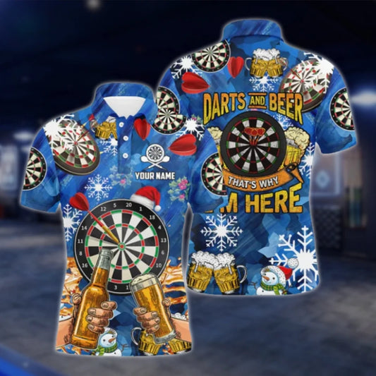 Custom Darts And Beer That's Why I'm Here Men's Funny Dart Polo Shirt, Custom Beer Dart Shirts DAT0448