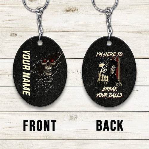 Skull Pool 8 Ball I'm Here To Break Your Balls Personalized Name Keychain Gift For Billiard Players ORN0200