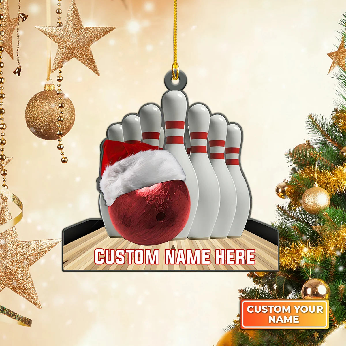 Red Bowling Ball And Roll Christmas Ornament Gift For Bowling Player ORN0087
