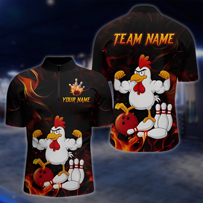 Personalized Funny Rooster Men's Bowling Jerseys, Custom Chicken Bowling Team Shirt BZ0895 BOW0048
