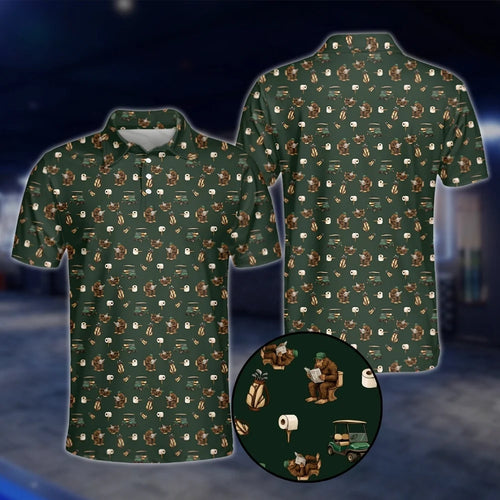 Men's Bigfoot Green Golf Polo Shirt, Bigfoot Sasquatch Golf Shirt GOF0101
