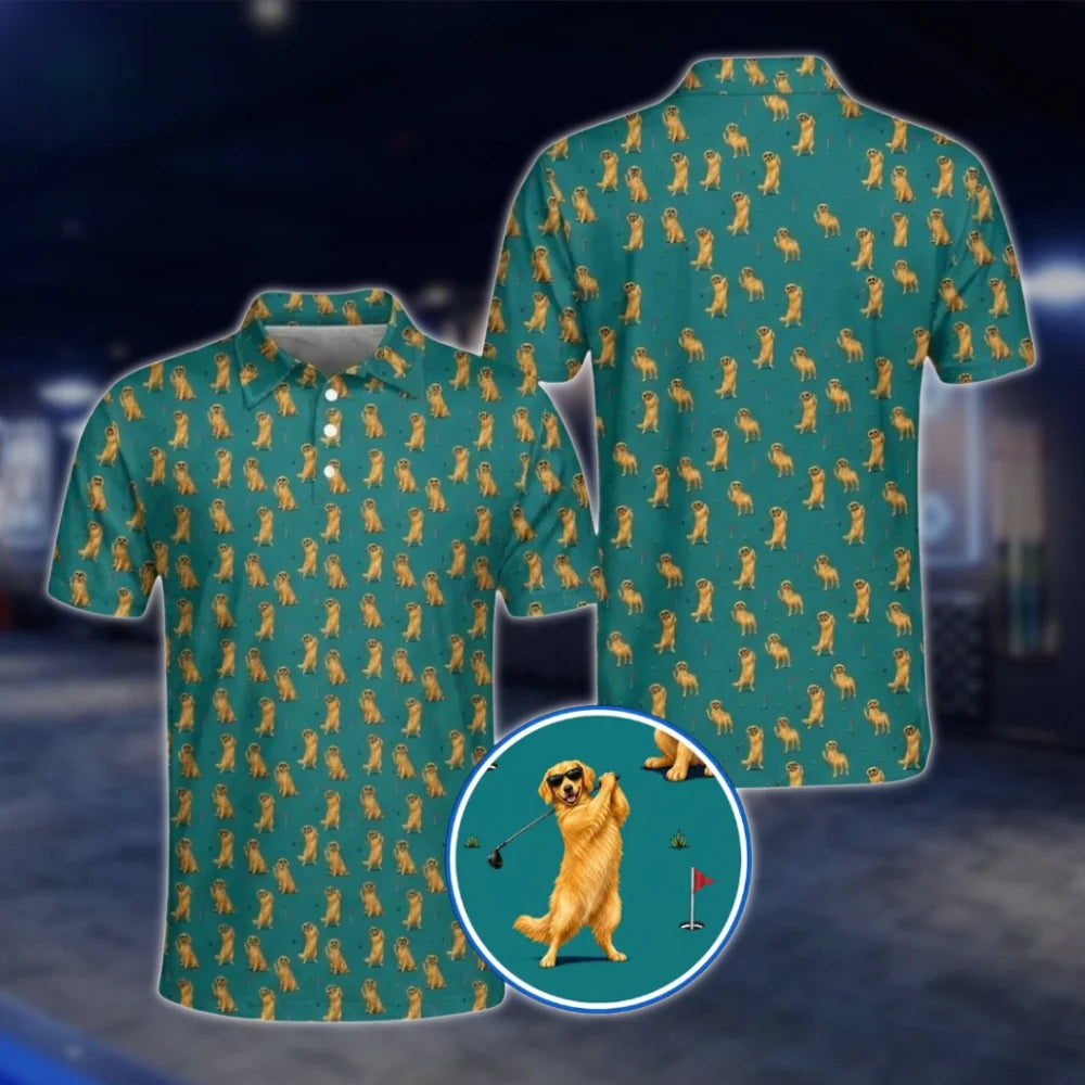 Golden Retriever Golf Mens Polo Shirt, Golden Retriever Dog Golf Shirts GOF0057