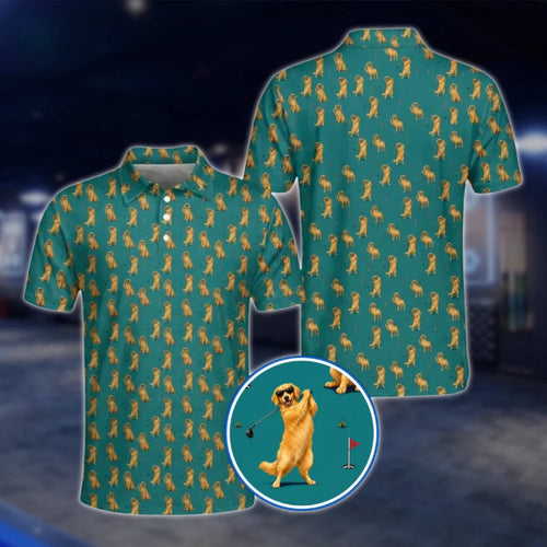Golden Retriever Golf Mens Polo Shirt, Golden Retriever Dog Golf Shirts GOF0057