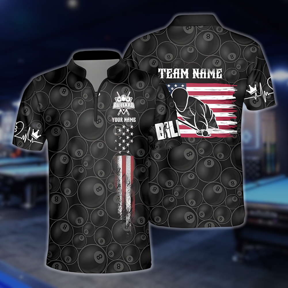 Custom USA Flag 8 Ball Jersey For Billiard Players, Custom Patriotic Billiard Team Shirts BLD0095