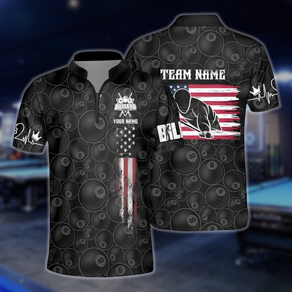 Custom USA Flag 8 Ball Jersey For Billiard Players, Custom Patriotic Billiard Team Shirts BLD0095