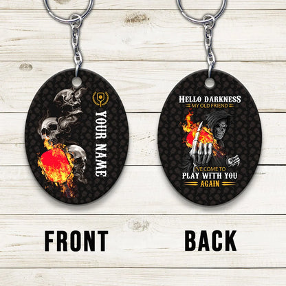 Pickleball Skull Hello Darkness My Old Friend Personalized Name 3D Keychain Gift For Pickleball Player ORN0199