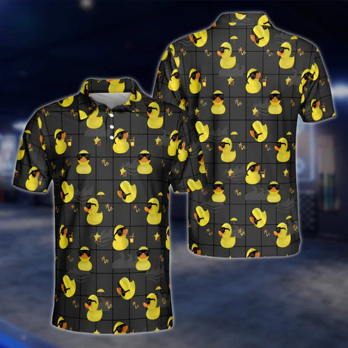 Men's Duck Black Yellow Golf Polo Shirt, Duck Lover Golf Shirt GOF0133