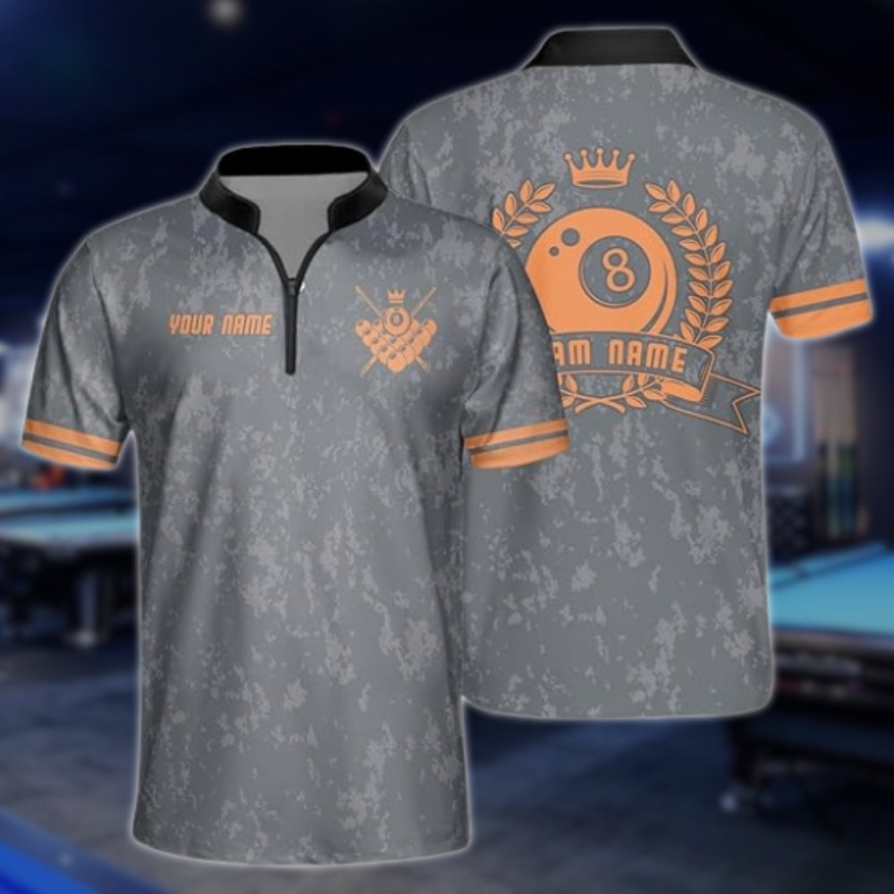 Custom 8 Ball Jersey Team Shirt Men's, Custom Grey Pool Billiard Shirts BLD0151