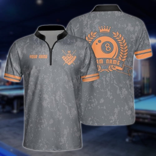 Custom 8 Ball Jersey Team Shirt Men's, Custom Grey Pool Billiard Shirts BLD0151