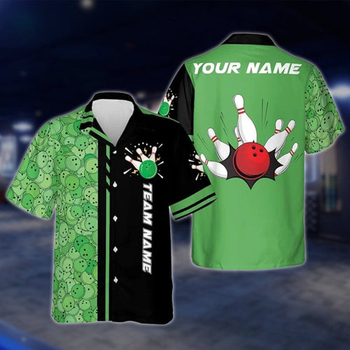 Custom Team Black And Green Bowling Hawaiian Shirt For Men Women, Custom Bowling Team Shirts BZ0041 BOW0291