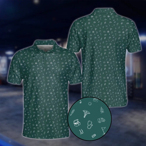Doctor Medical Pattern Mens Green Golf Polo Shirts, Doctor Golf Shirts GOF0009