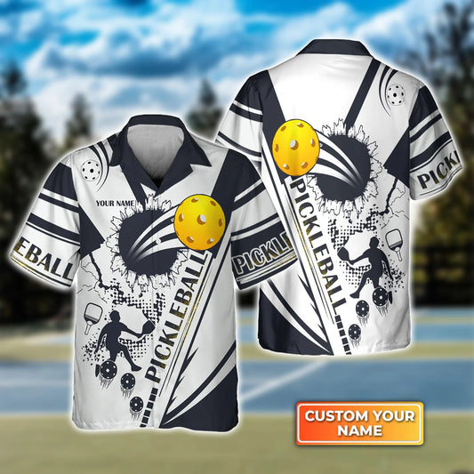 Pickleball Black And White Personalized Name 3D Hawaiian Shirt QB95 Gift For Pickleball Player PKL0096