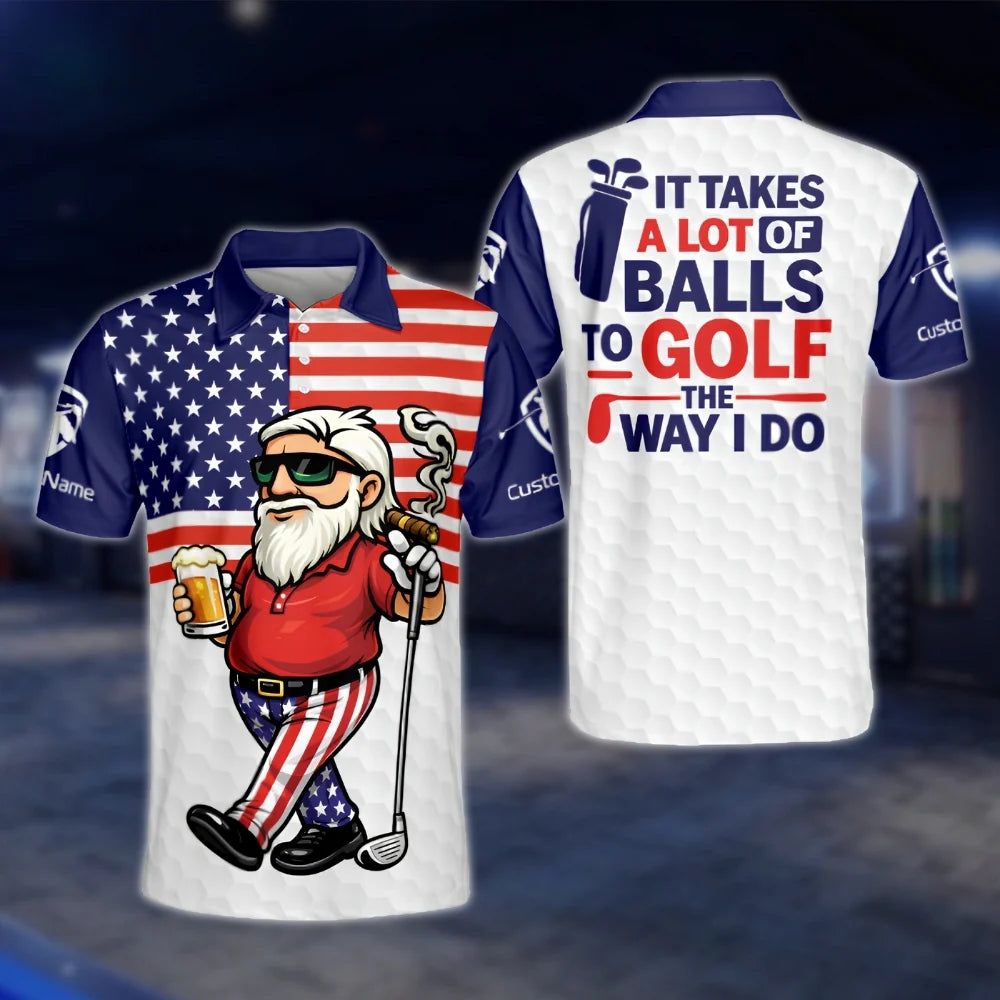 It Takes A Lot Of Balls To Golf The Way I Do Custom Old Man USA Flag Golf Polo Shirt Men, Custom Funny Golf Shirt GOF0092