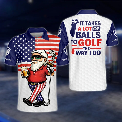 It Takes A Lot Of Balls To Golf The Way I Do Custom Old Man USA Flag Golf Polo Shirt Men, Custom Funny Golf Shirt GOF0092