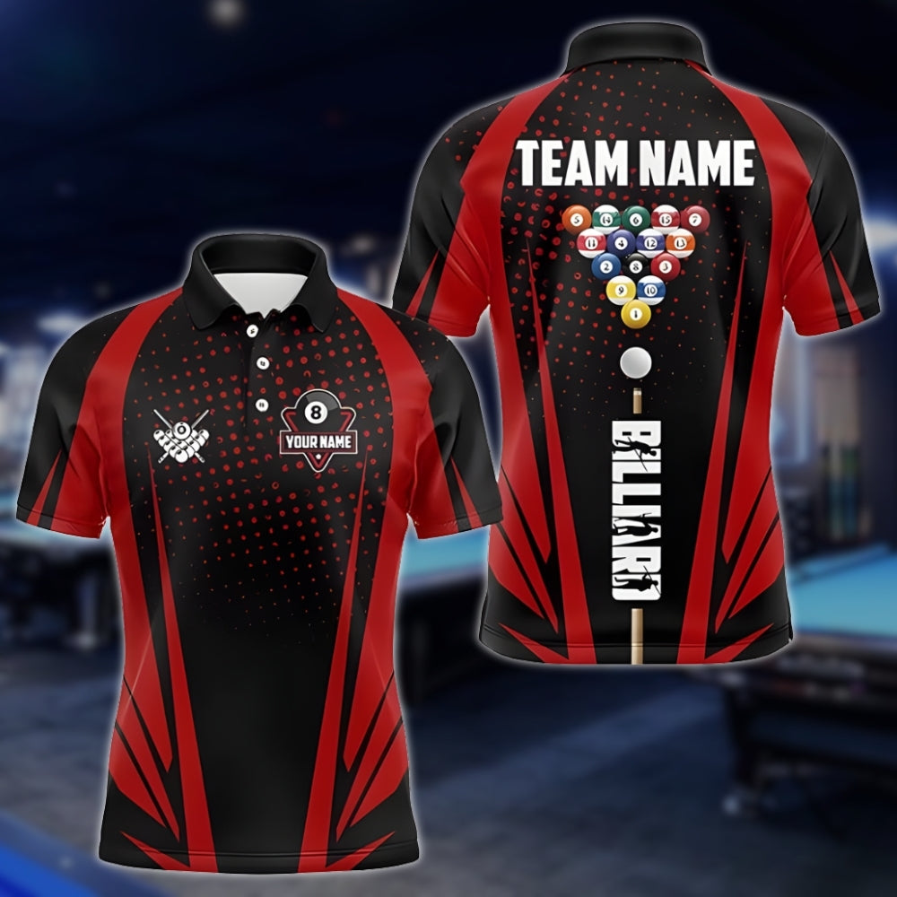 Custom Black And Red Billiard Team Shirts For Men, Custom Billiard Shirts BLD0197