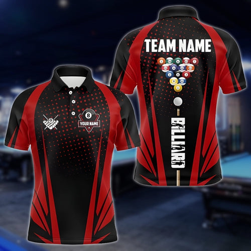 Custom Black And Red Billiard Team Shirts For Men, Custom Billiard Shirts BLD0197