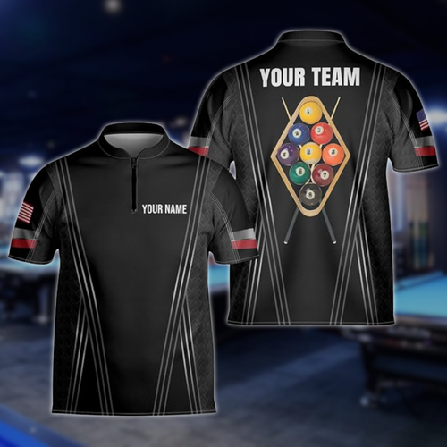 Custom Billiard Team Jersey Shirts For Men, Custom Black Pool Billiard Shirts BLD0265