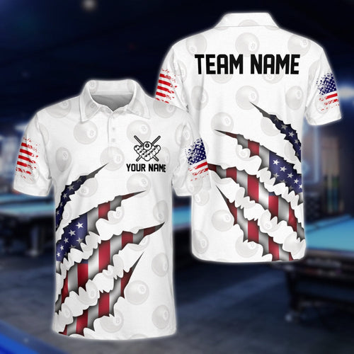 Custom USA Flag Billiard Men Polo Shirts, Custom Patriotic Pool Team Shirts BLD0147