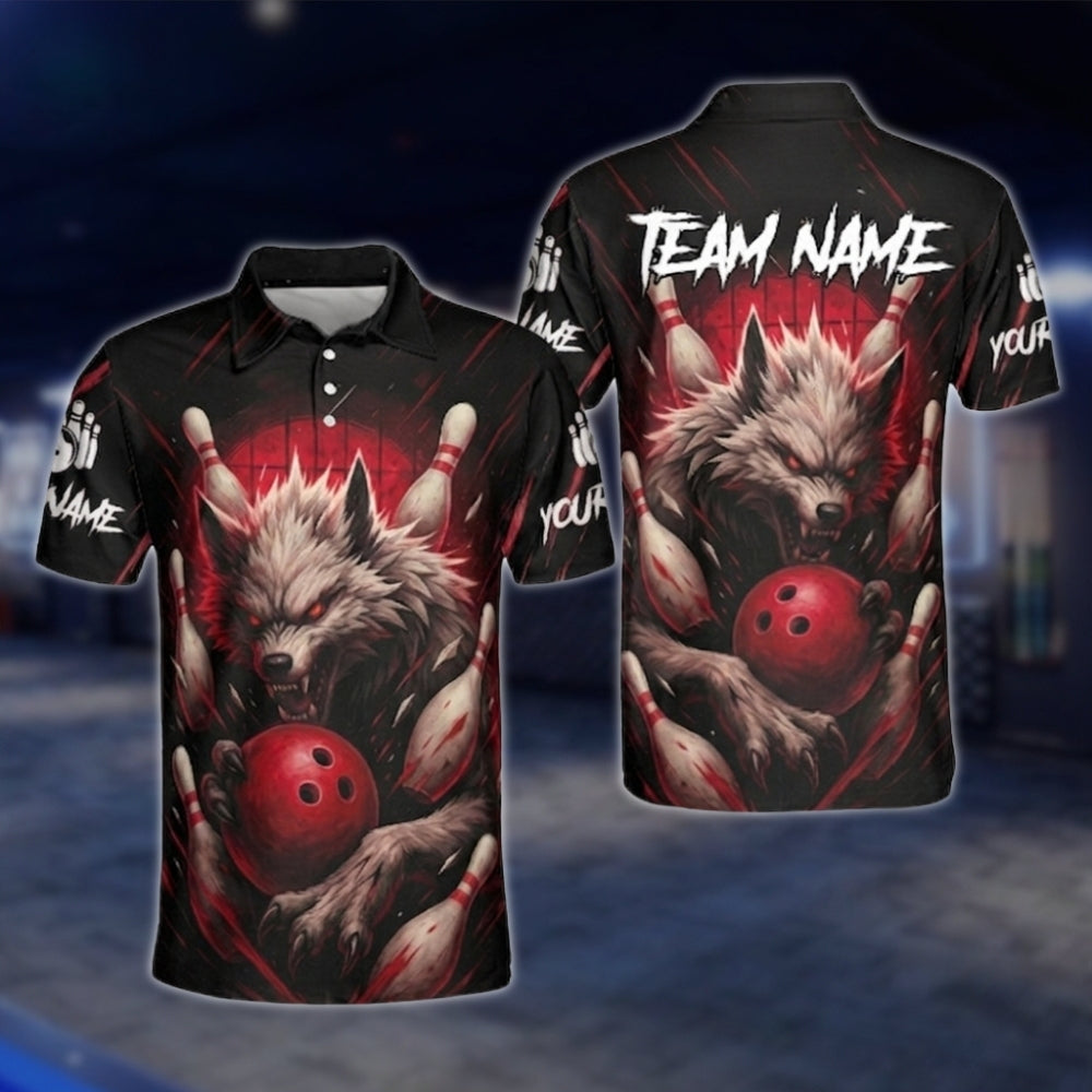 Custom Mens Wolf Bowling Polo Shirt, Custom Wolf Bowling Team Shirts BE0109 BOW0195