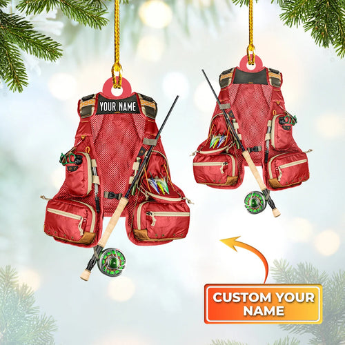 Fishing - Custom Shaped Ornament - Fishing Vest Orange Ornament Red 02.5 ORN0013