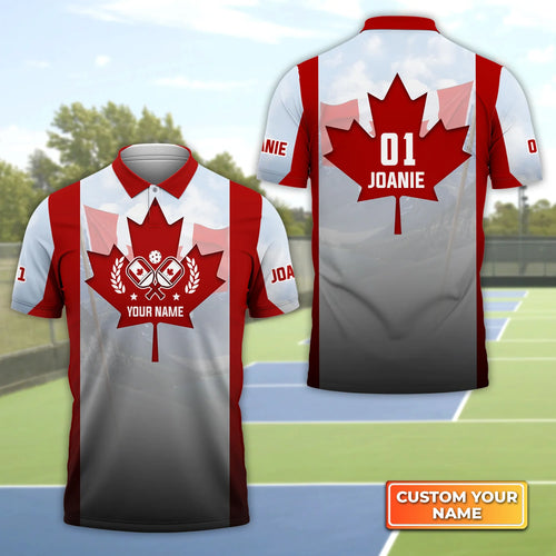 Pickleball Canada Flag Personalized Name 3D Polo Shirt QB95 Gift For Pickleball Player PKL0149