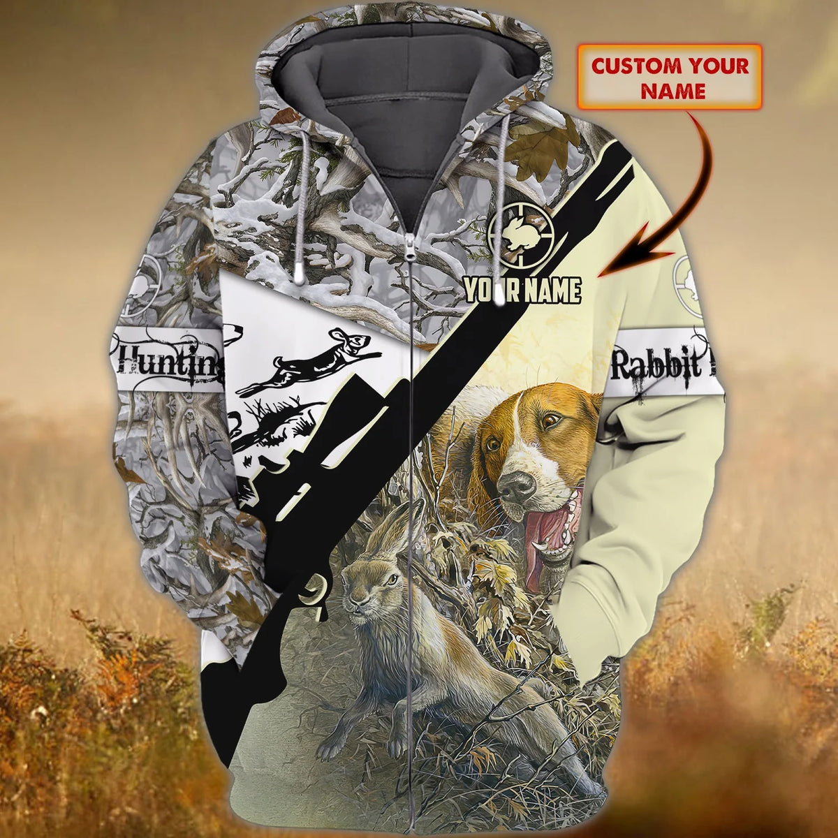 Rabbit Hunting - Personalized Name 3D Zipper hoodie - QB95 HNT0023