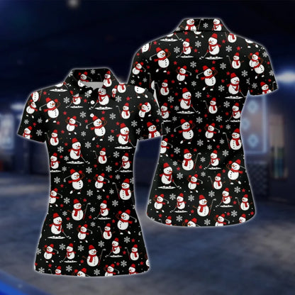 Snowman Funny Black Womens Golf Polo Shirt, Christmas Golf Shirt Ladies GOF0075