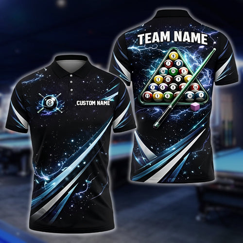 Custom Thunder Lightning Blue Billiard Polo Shirt Men, Custom Billiard Team Shirts BLD0006