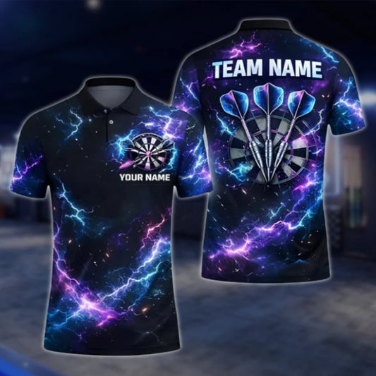 Custom Thunder Neon Purple Blue Dart Polo Shirt For Men, Custom Team Thunder Dart Shirts DAT0303