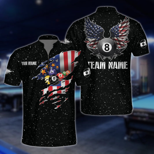 Custom American Flag Eagle Billiard Jersey For Mens, Custom Patriotic Team Billiard Shirts BLD0149