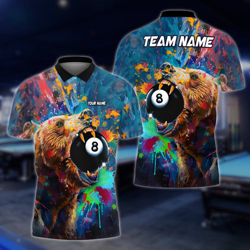 Custom Bear 8 Ball Graffiti Billiard Polo Shirt For Mens, Custom Bear Billiard Team Shirts BLD0156