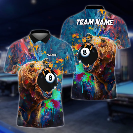 Custom Bear 8 Ball Graffiti Billiard Polo Shirt For Mens, Custom Bear Billiard Team Shirts BLD0156