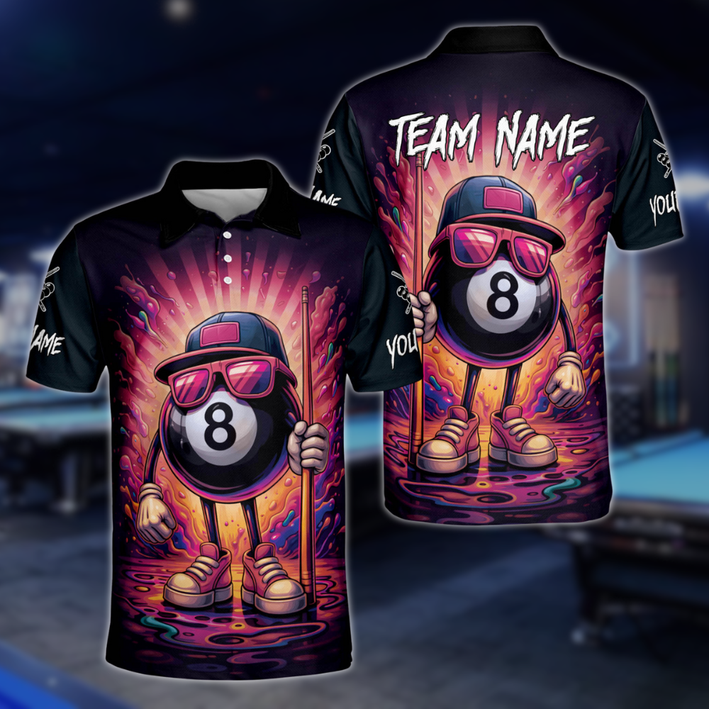 Custom Funny 8 Ball Polo Shirt For Men, Custom Graffiti Funny 8 Ball Team Shirts BLD0011