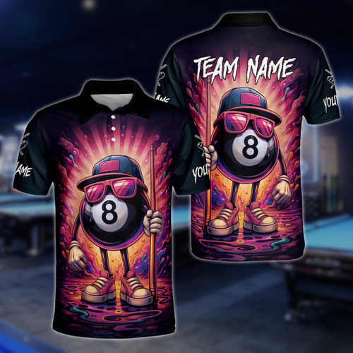 Custom Funny 8 Ball Polo Shirt For Men, Custom Graffiti Funny 8 Ball Team Shirts BLD0011