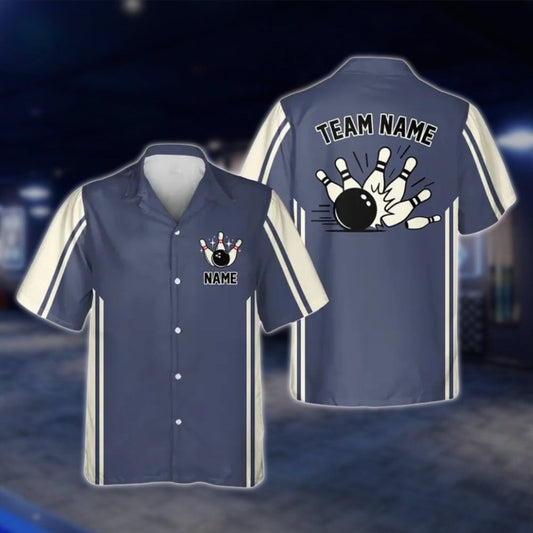 Blue Beige Custom Vintage Bowling Hawaiian Shirt For Men Women, Custom Vintage Bowling Shirts For Team BE0112 BOW0325