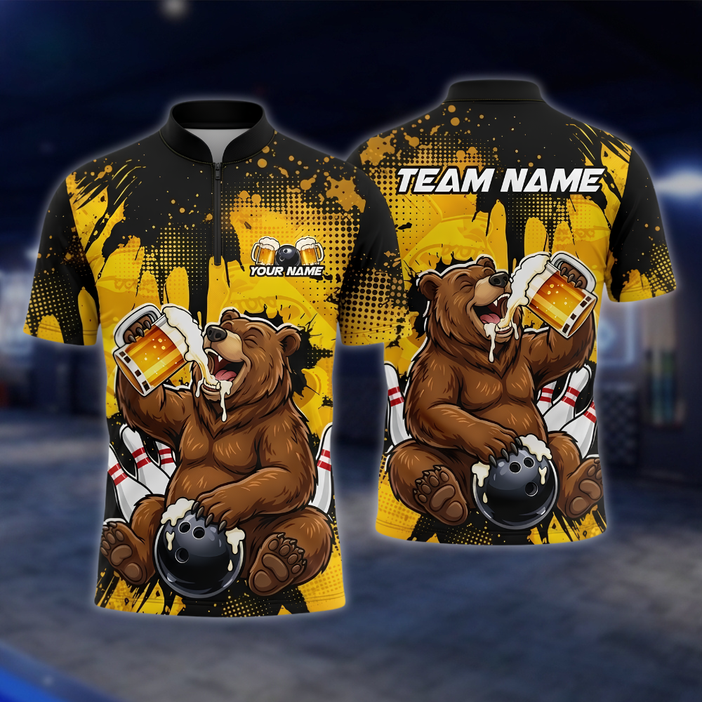 Personalized Bear Beer Bowling Jersey For Men, Custom Bear Bowling Team Shirt BZ0887 BOW0056