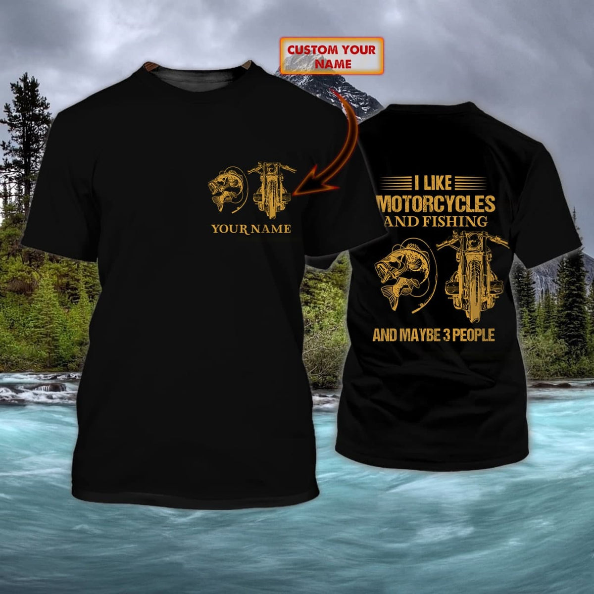 Motorcycle and  fishing - Personalized Name 3D T Shirt - Hdmt FISH0216