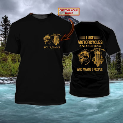 Motorcycle and  fishing - Personalized Name 3D T Shirt - Hdmt FISH0216