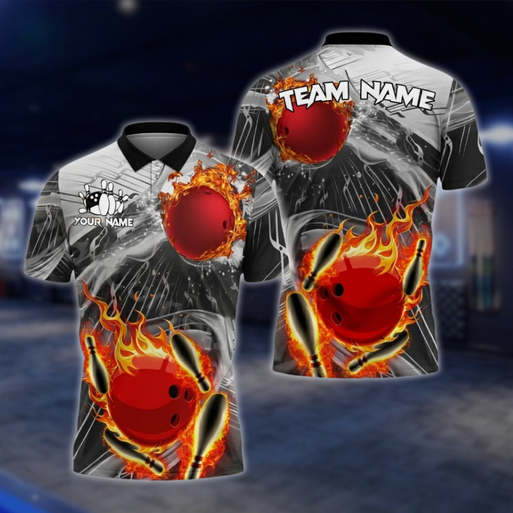Personalized Flame Bowling Men's Polo Shirt, Custom Flame Bowling Shirts For Team BZ0733 BOW0185