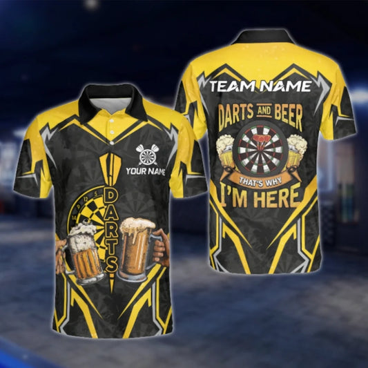 Dart And Beer That's Why I'm Here Custom Mens Dart Polo Shirt, Custom Funny Beer Dart Shirts For Team DAT0445