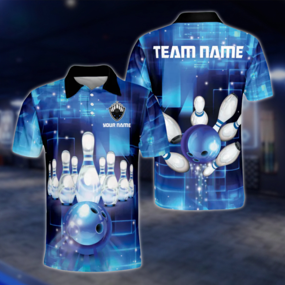 Custom Team Blue Bowling Polo Shirts Men, Custom Bowling Shirts BZ0075 BOW0426