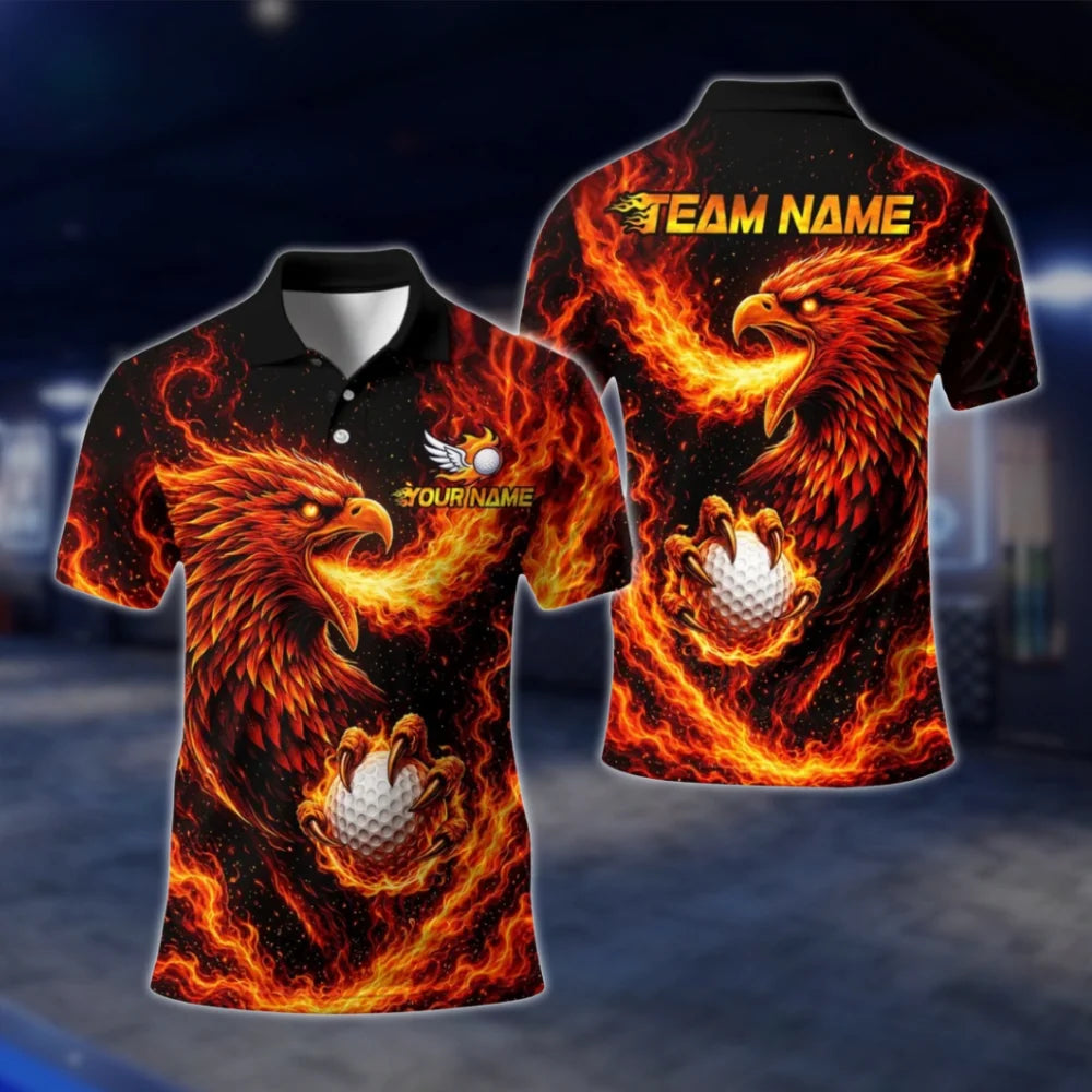 Personalized Phoenix Flame Golf Polo Shirt Mens, Custom Phoenix Golf Team Shirt GOF0072