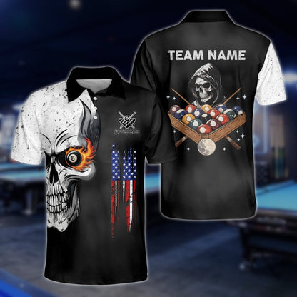 Custom Skull Billiard Polo Shirt For Mens, Custom Skull Patriotic Pool Team Shirts BLD0230