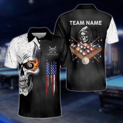 Custom Skull Billiard Polo Shirt For Mens, Custom Skull Patriotic Pool Team Shirts BLD0230