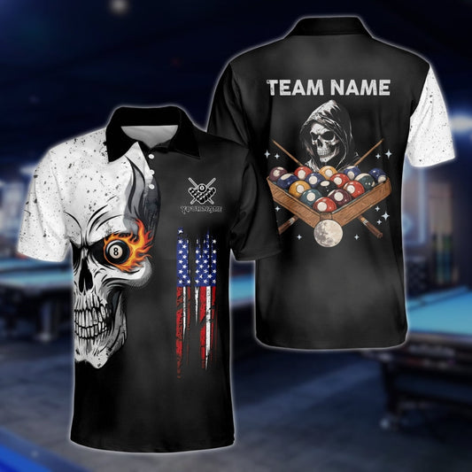 Custom Skull Billiard Polo Shirt For Mens, Custom Skull Patriotic Pool Team Shirts BLD0230