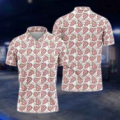 White And Red Christmas Tree Cakes Golf Polo Shirt For Men, Christmas Golf Shirt GOF0077