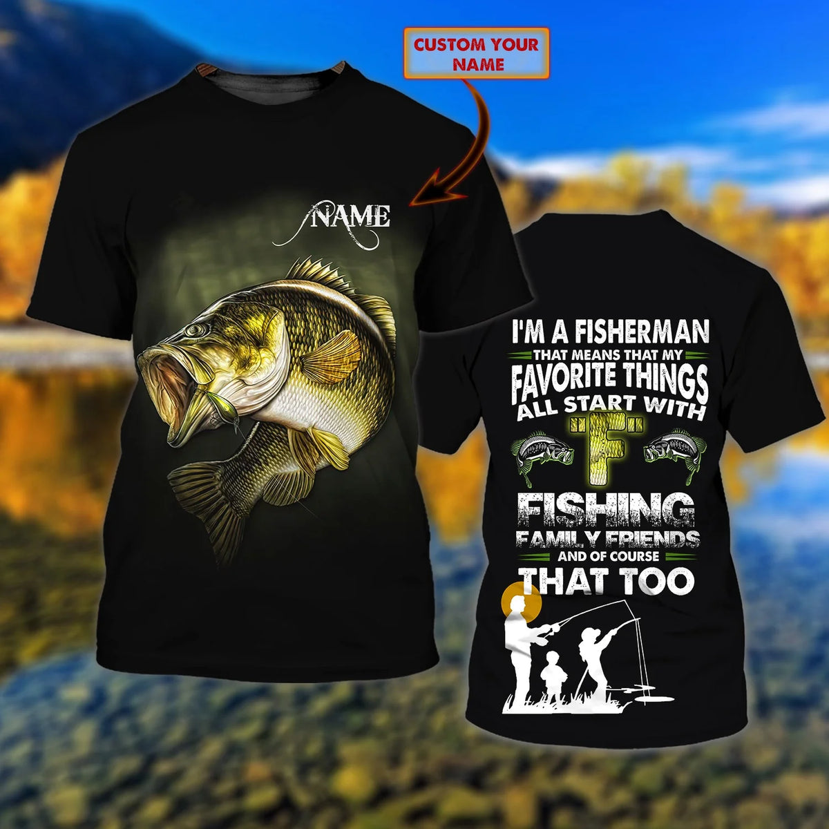 002 Bass Fishing - Personalized Name 3D Tshirt FISH0257
